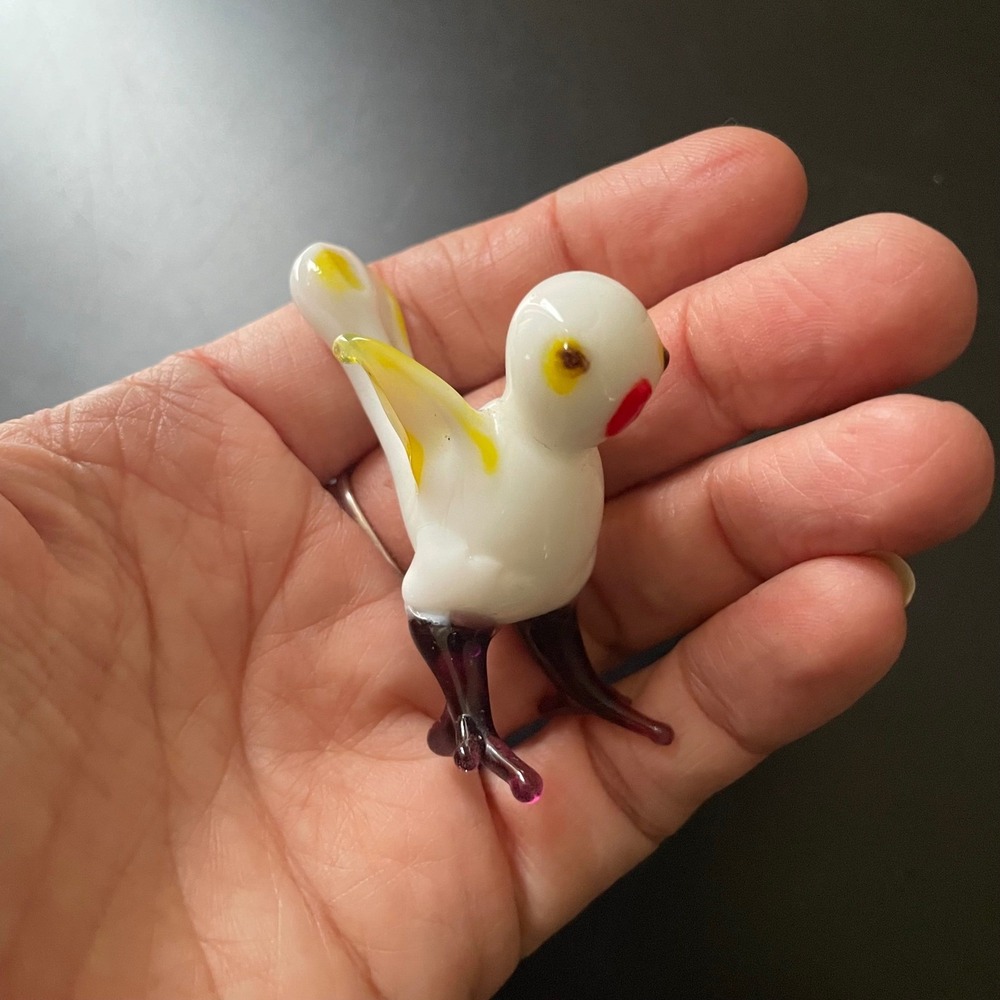 Vintage Hand-Blown Glass Miniature Bird Animal Figurine Yellow White Purple